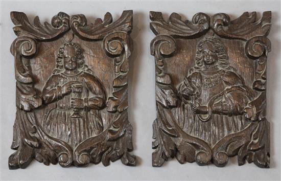 A pair of 17th century oak panels, 9.5 x 7.5in.